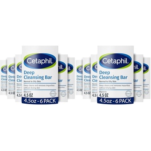 Cetaphil Deep Cleansing Face & Body Bar Soap, Sensitive Skin Care, 6ct(4.5 Ounce (Pack of 12))